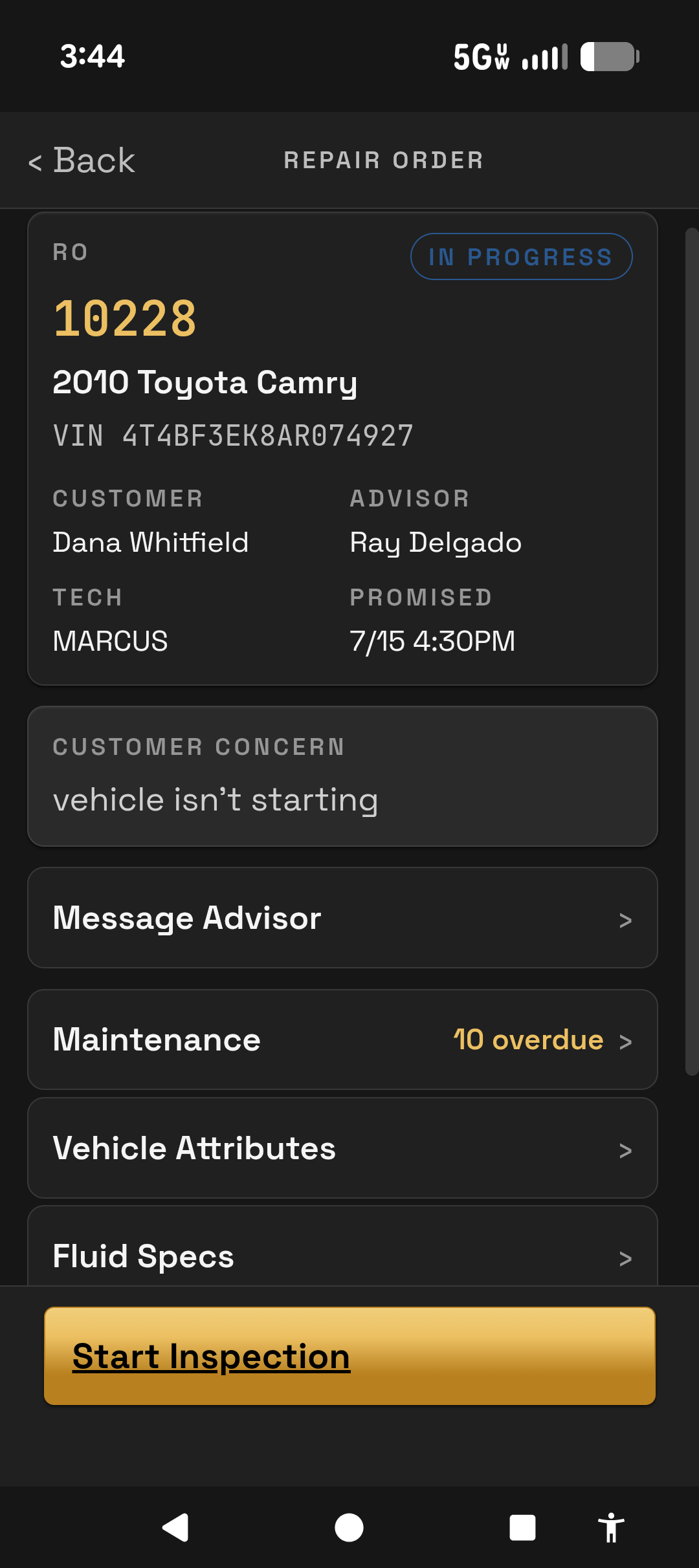m-ro-hub — the repair-order hub on a phone